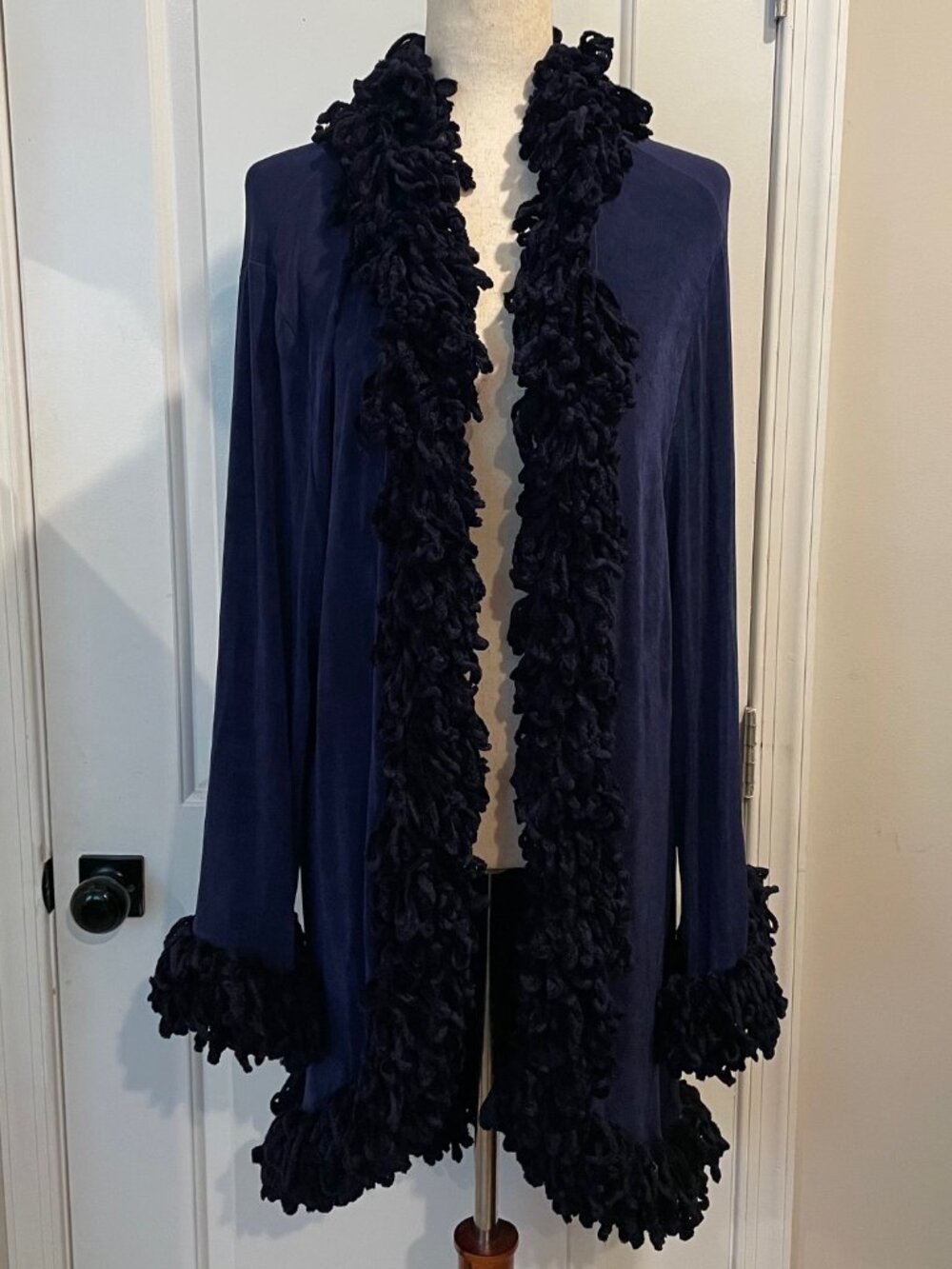ANNA SCHOLZ Dark Purple Cardigan with Chenille Trim Large